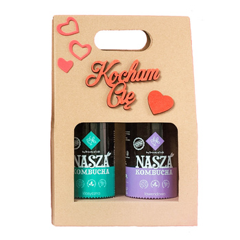 Nasza Kombucha Klasyczna & Lawendowa - zestaw prezentowy KOCHAM CIĘ / serduszko