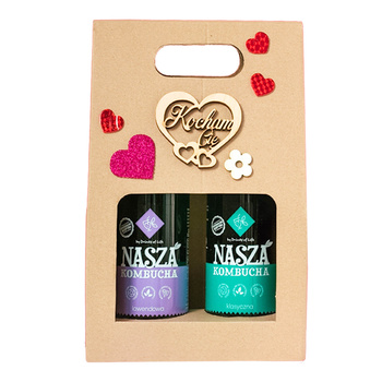 Nasza Kombucha Klasyczna & Lawendowa - zestaw prezentowy KOCHAM CIĘ / serduszko