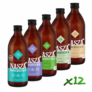 Nasza Kombucha 500ml x12szt (KLAS., LAWEND., MAR. MIĘTA, ZIELONA, BEZ)