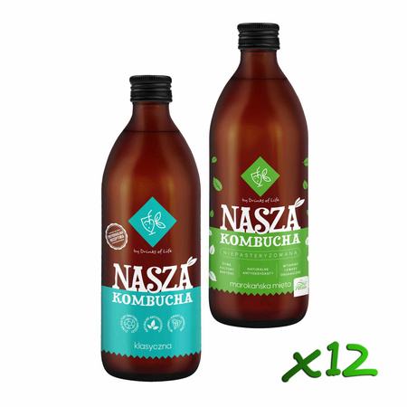 Nasza Kombucha 500ml x12szt (KLASYCZNA + MAROKAŃSKA MIĘTA)